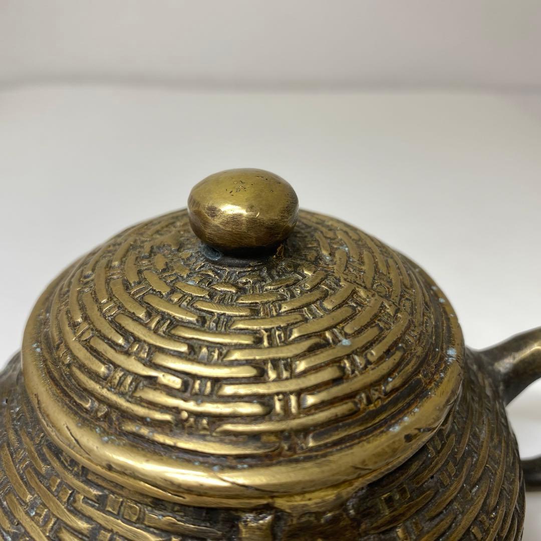 中国古玩　大明宣徳年製　古銅　急須　共箱　294g 東さ7-0823①