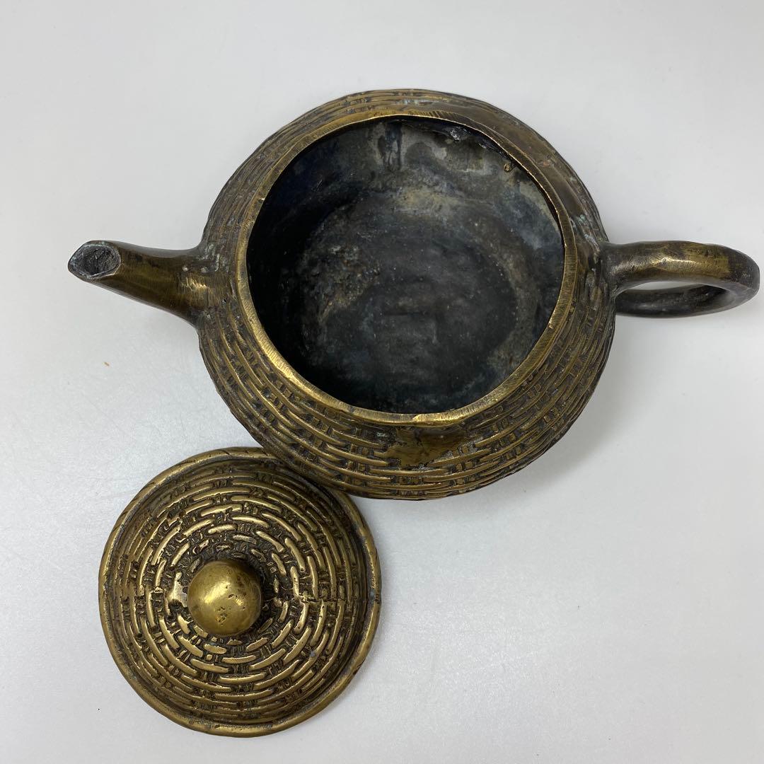 中国古玩　大明宣徳年製　古銅　急須　共箱　294g 東さ7-0823①