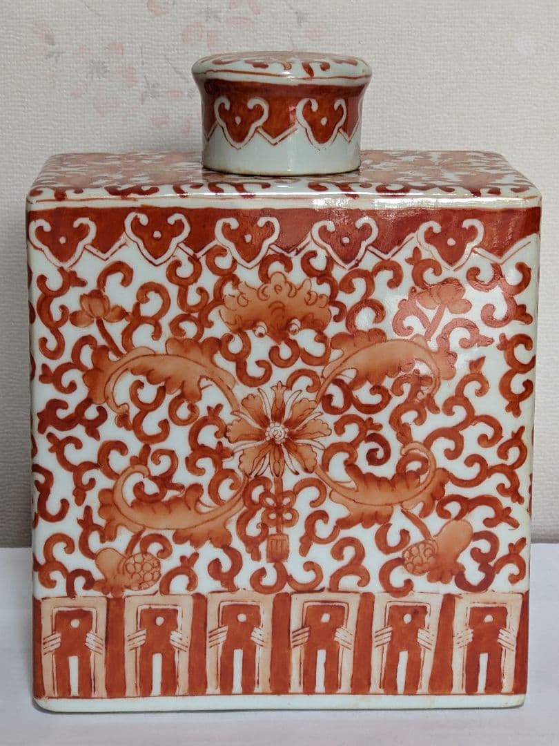 ♦中国古陶磁 古玩 古美術品 紅彩 角形酒缶 角瓶 骨董品 コレクション