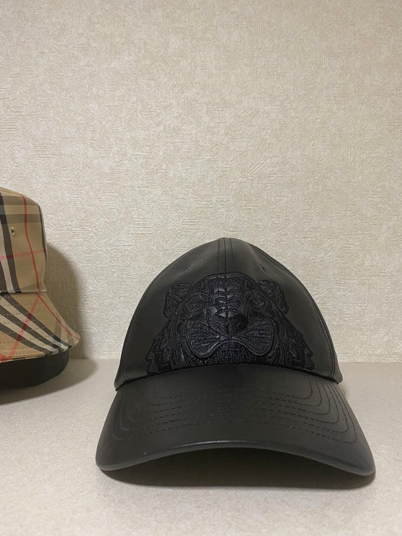 KENZO タイガー レザーキャップ cap 本革 KENZO 虎刺繍 キャップ 黒