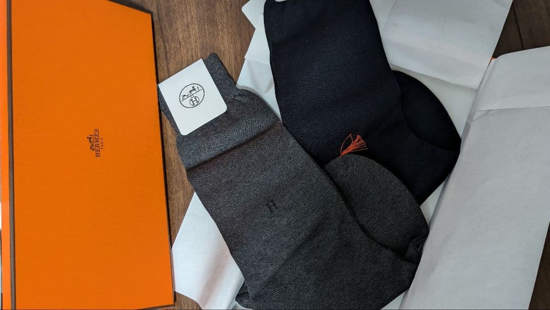 エルメス　ソックス　H刺繍入り　コットン100%　無地