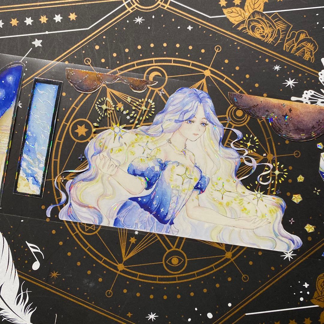 9220】海外 マステ 中古巻 貝殻光マスキングテープ 人物系 星 夜 雲