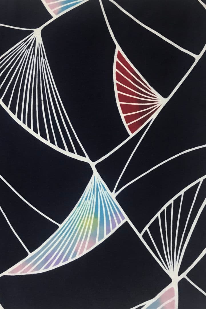 【浴衣】抽象模様　藍染 注染　紺 ネイビー　S　アンティーク ＋半幅帯セット