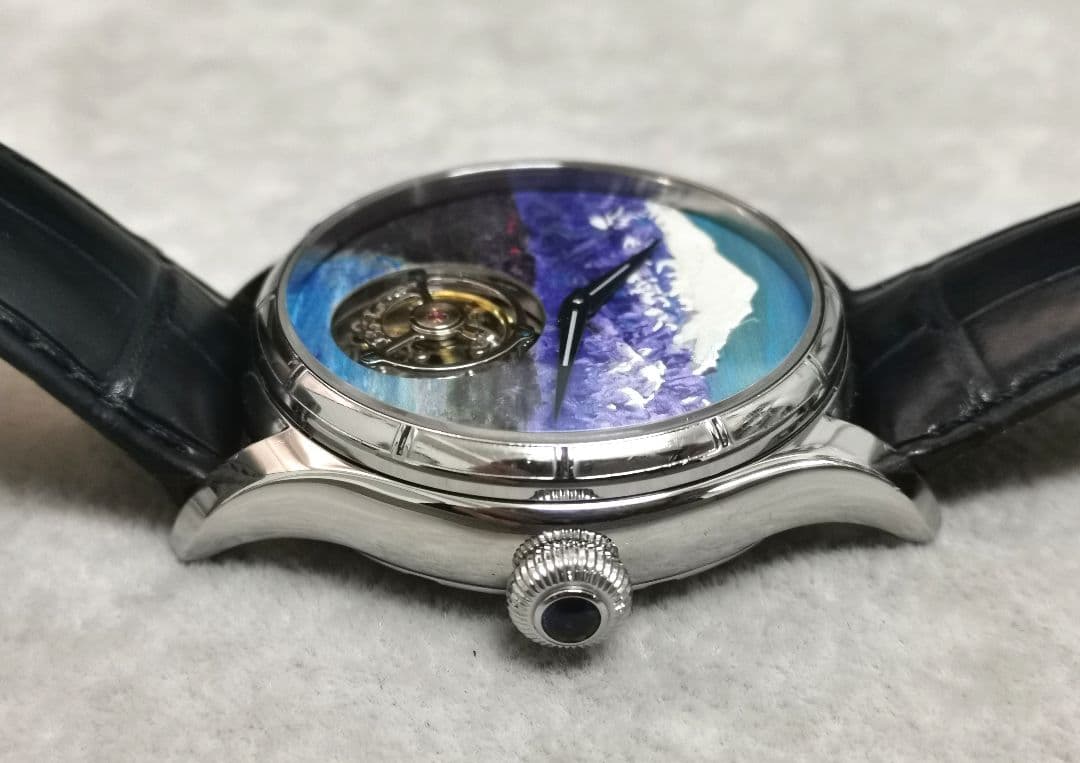 深見東州 晴天でキラキラと輝く白山と柴山潟 トゥールビヨン 手巻き