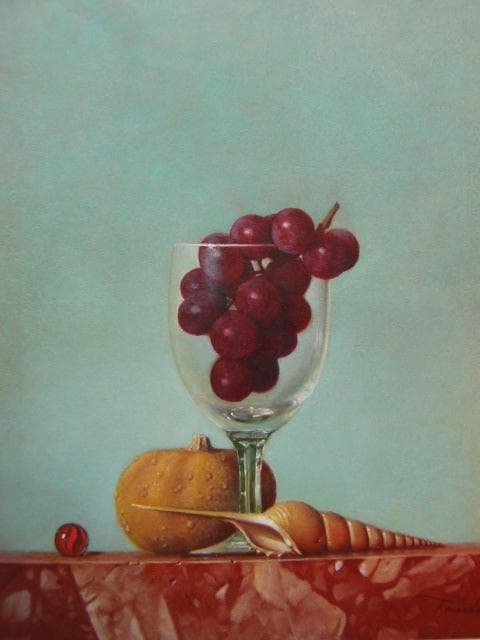 前田俊幸、「葡萄と貝」、日本の画家、洋画、希少な額装用画集より、新品高級額装付