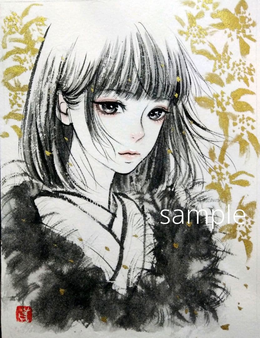 絵画　墨絵　231111C　手描きイラスト　水墨画　日本画