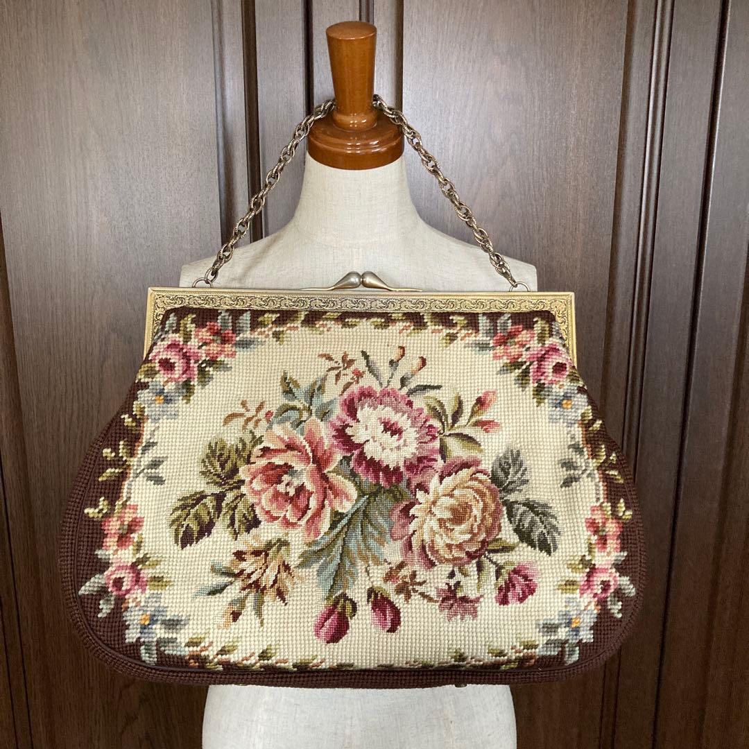 ニードルポイント バッグ プチポワン アンティーク ヴィクトリアン