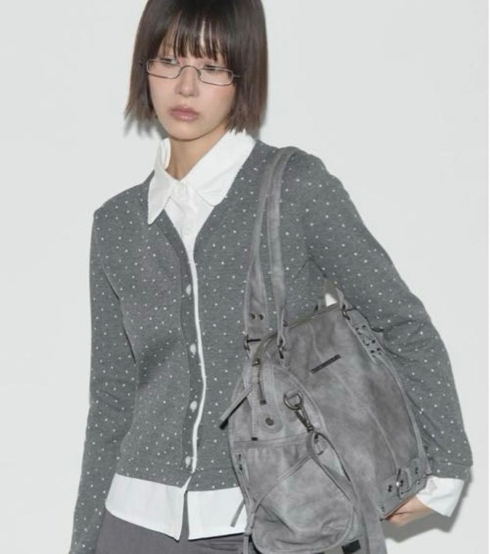 Fancy Club レザーショルダーバッグ グレー