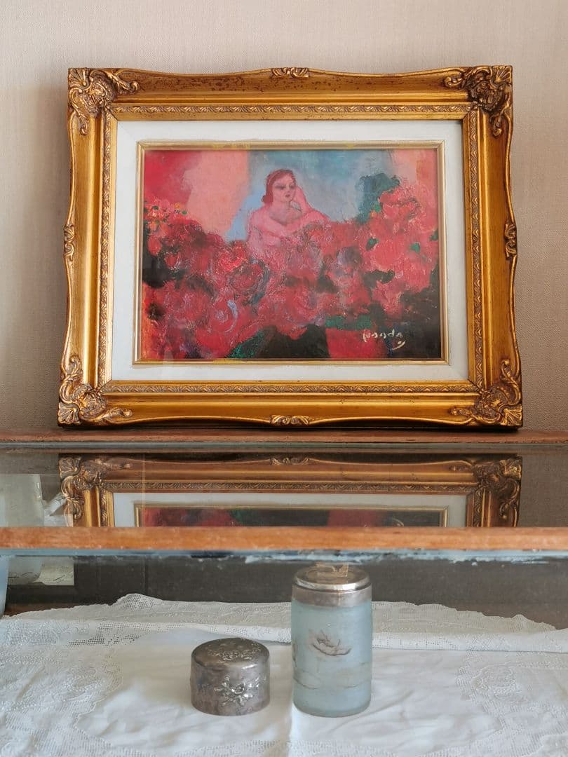 本多陽子 バラに恋する女 油彩画 F４号 署名入り金縁額装箱付き 日本美術家連盟