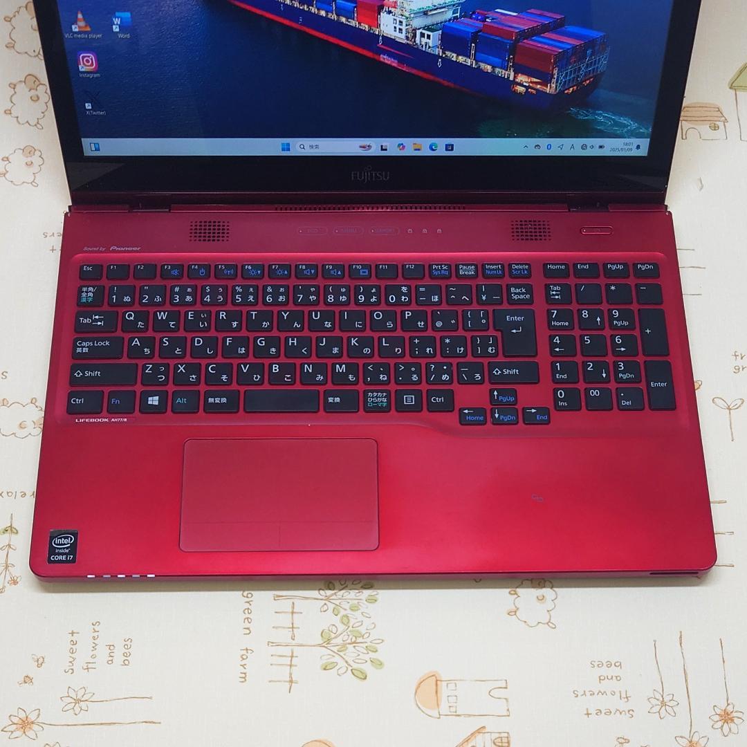 Windows11 オフィス付き 爆速SSD i7 赤ノートパソコン 初期設定済