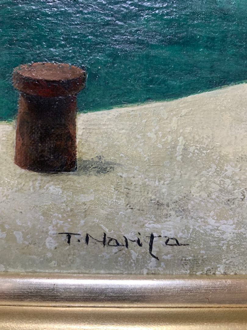 希少 絵画額装 油彩肉筆画 真作 成田禎介『白い船』F6サイズ 個展作品