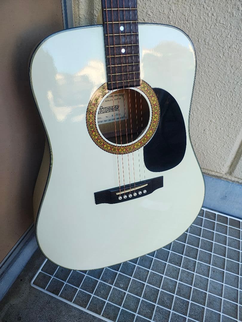 経年 超美品 昭和レトロ 白いギター Excess W-1300 PU付エレアコ