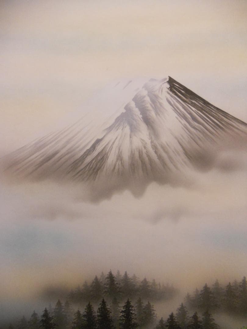 掛け軸 森契雪 富岳渓桜 絹本 希少 軸装 茶道具 掛軸 美品 です。