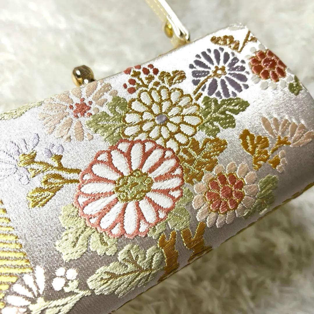 和装 フォーマルバッグ 金襴 花文様 シャンパンゴールド 式典 留袖 訪問着