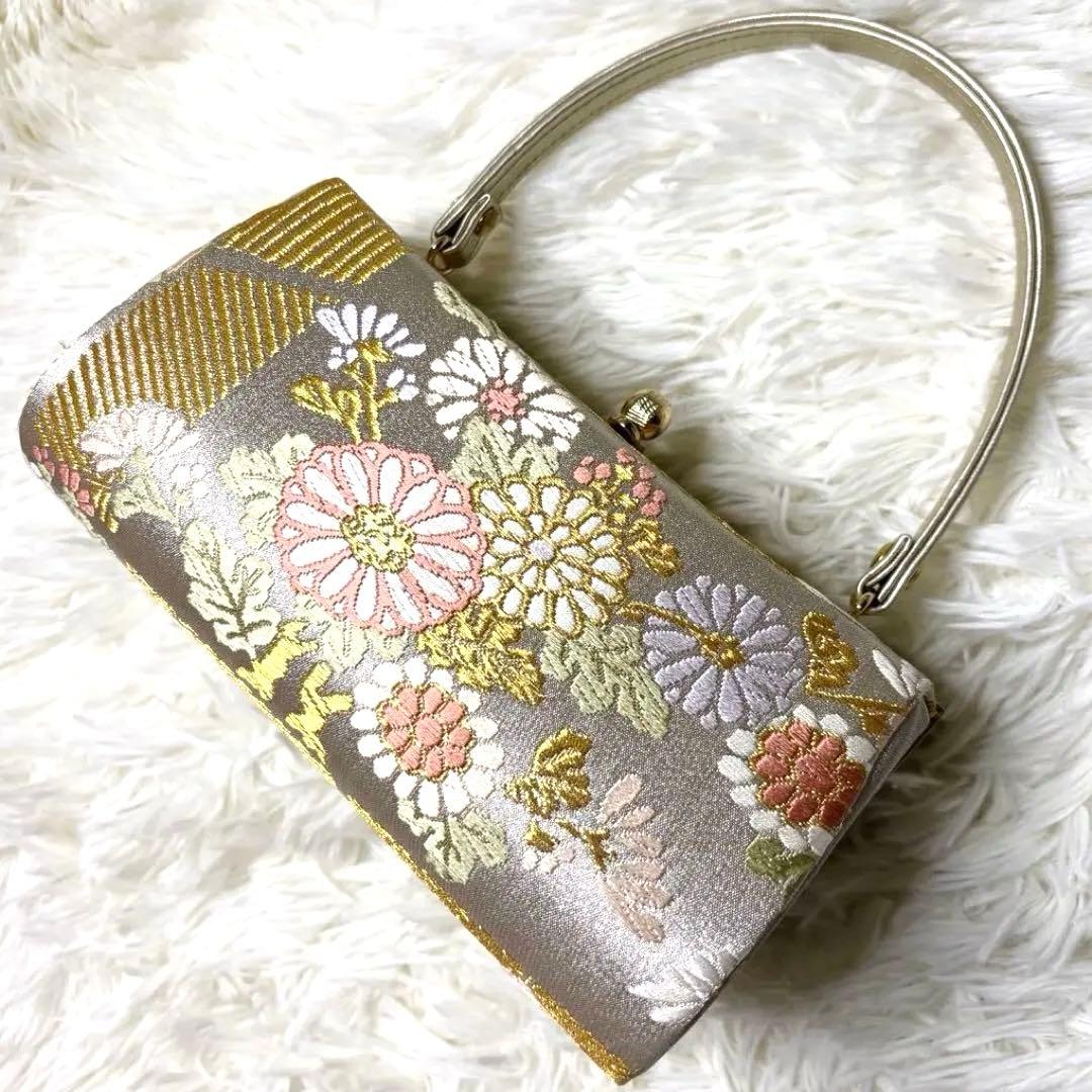 和装 フォーマルバッグ 金襴 花文様 シャンパンゴールド 式典 留袖 訪問着