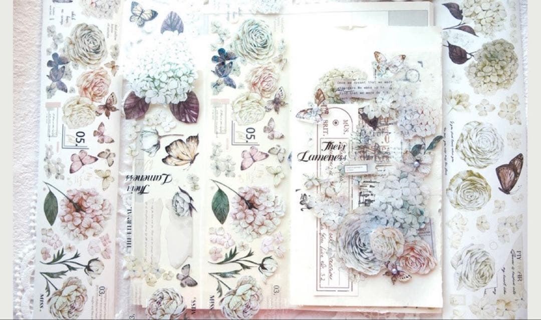 9189】海外 マステ中古巻 貝殻光マスキングテープ お花 ガーデン 残量