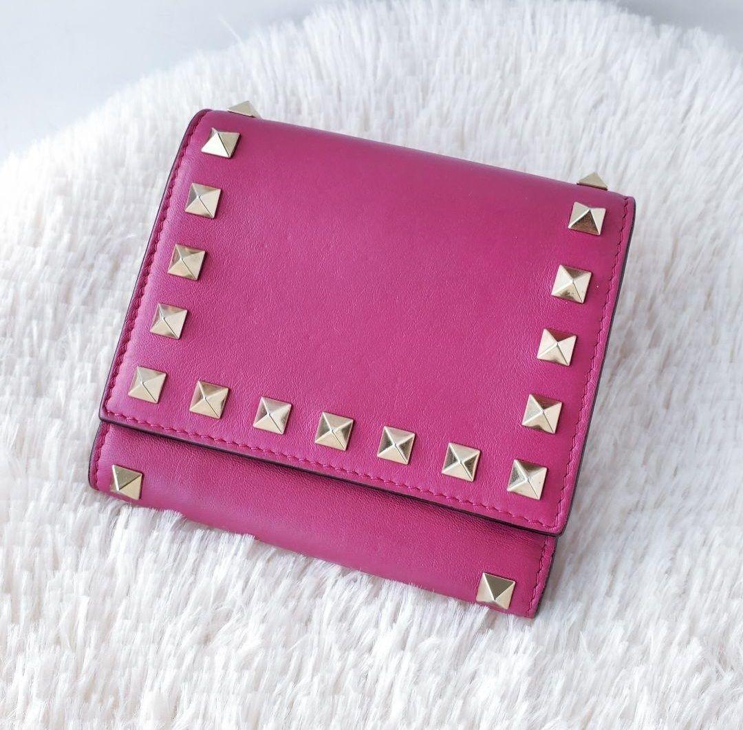 VALENTINO GARAVANI 3つ折り財布 ロックスタッズ ピンク