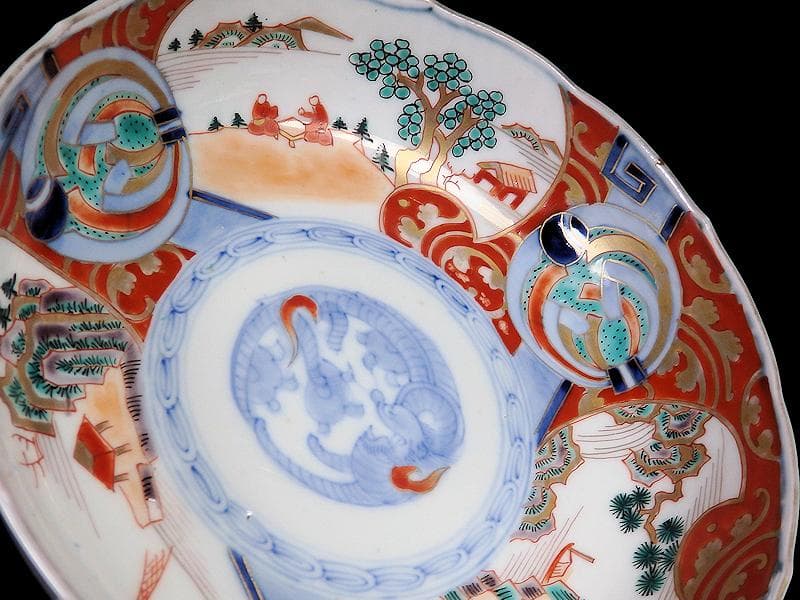 古伊万里 金襴手 熨斗に宝珠 山水の図 膾皿 3客 D761A-BHj - メルカリ