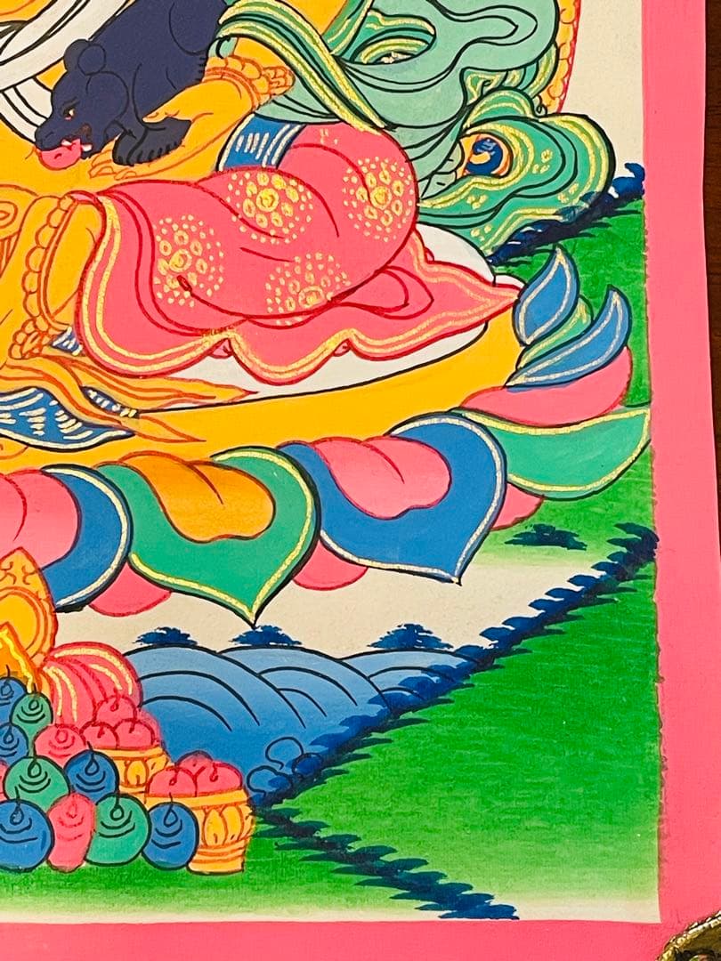 《手描き 肉筆画》宝蔵神 財宝神／ジャンバラ クベラ チベット密教 仏画　a2