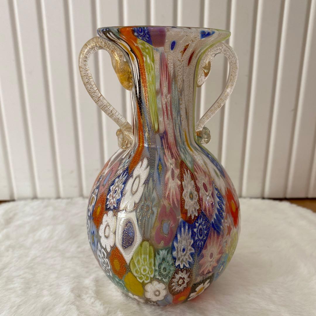 MURANO ムラーノ ヴェネチアンガラス ミルフィオリ 花瓶 ミルフィオリ