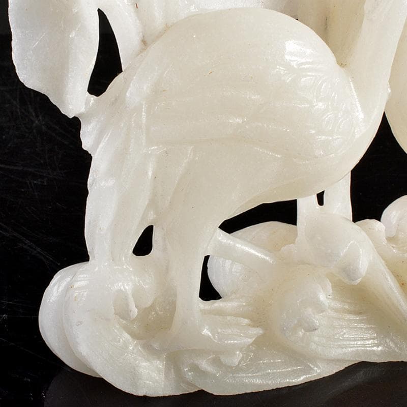 中国 玉石白玉彫刻 蓮に鶴 置物 V R5692