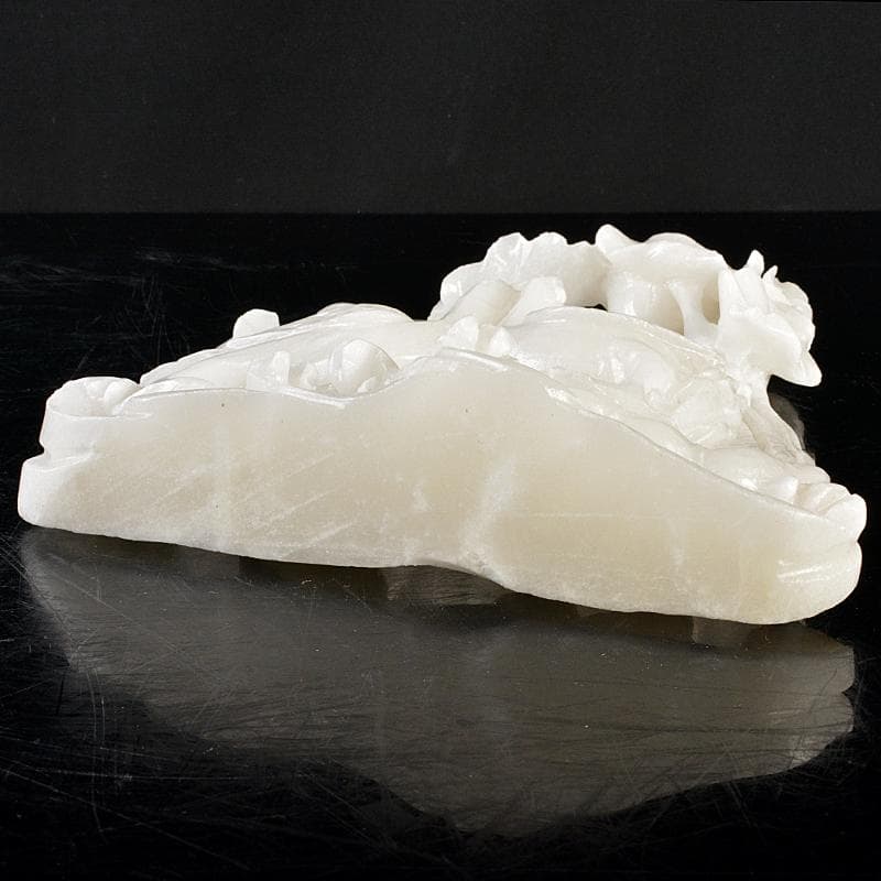 中国 玉石白玉彫刻 蓮に鶴 置物 V R5692