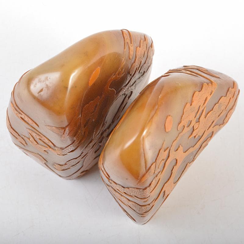 中国 玉石彫刻 山水人物刻 置物 2点 時代箱付 M R5800の通販はau PAY