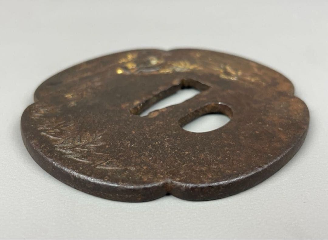 本歌 江戸期 鍔 竹藪 馬に乗った武士 金象嵌 武具 鉄鍔 つば 時代物