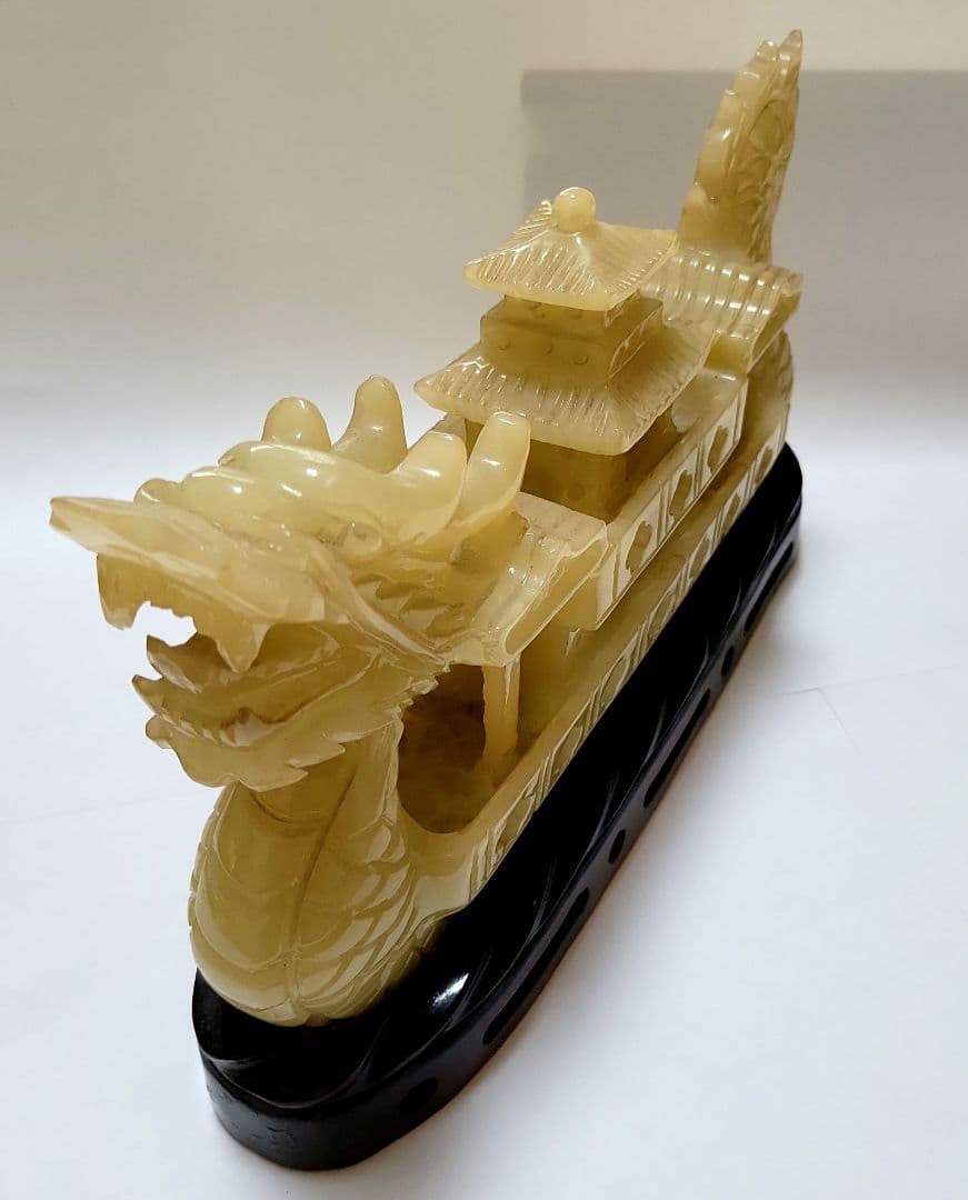 中国 翡翠 龍彫 彫刻遊環 台付香炉