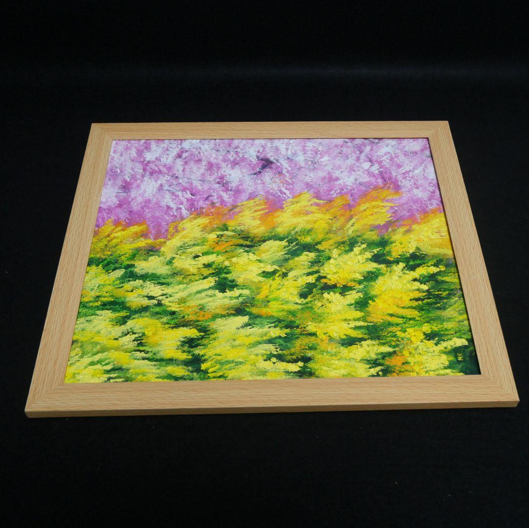 油絵 油彩 油彩画 絵 絵画【ミモザと桜】