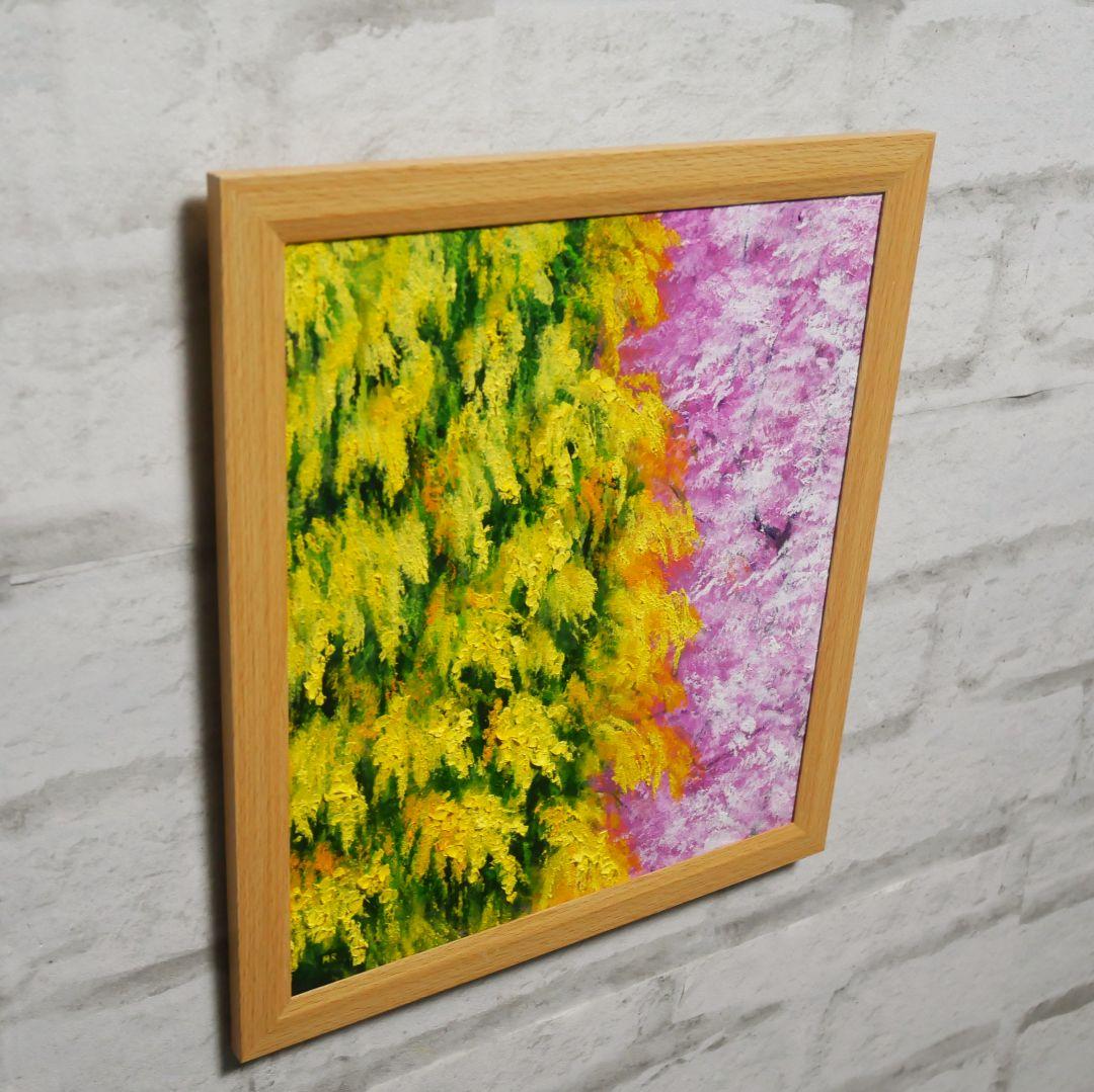 油絵 油彩 油彩画 絵 絵画【ミモザと桜】