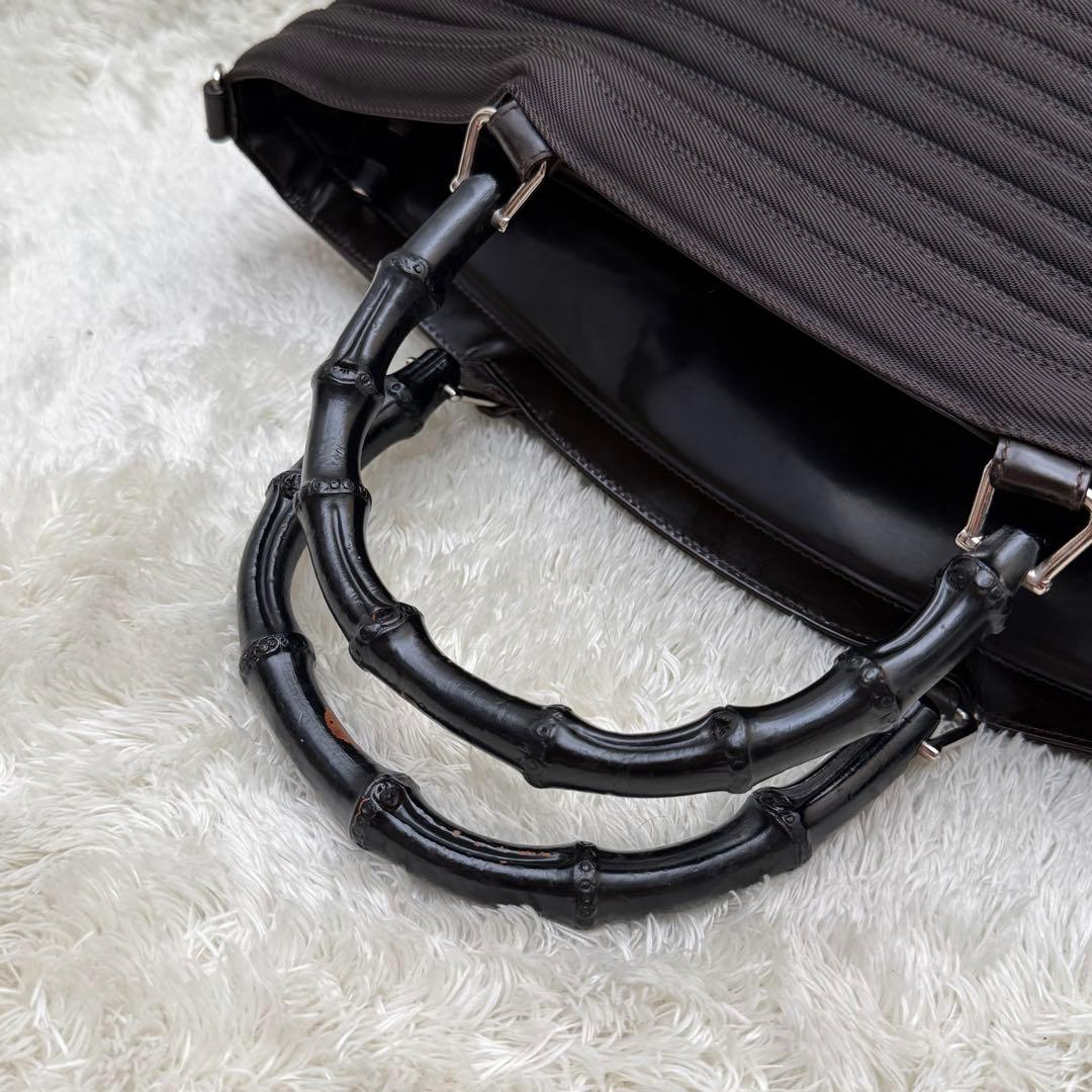 グッチ バンブー2way ショルダーバッグ ナイロン ダークブラウン A4可能