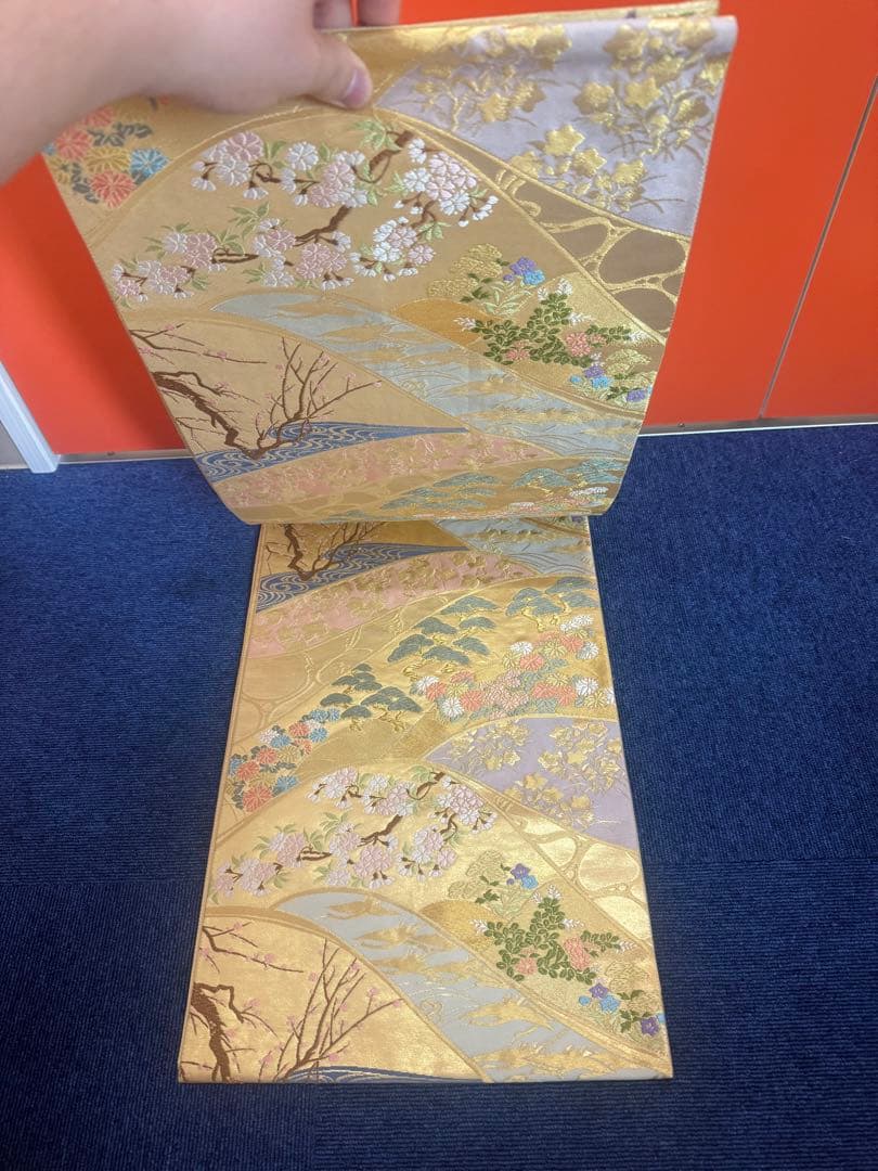 2656袋帯 古代彫金紋 西陣織 金糸 高級上質上品 約440cm 未使用