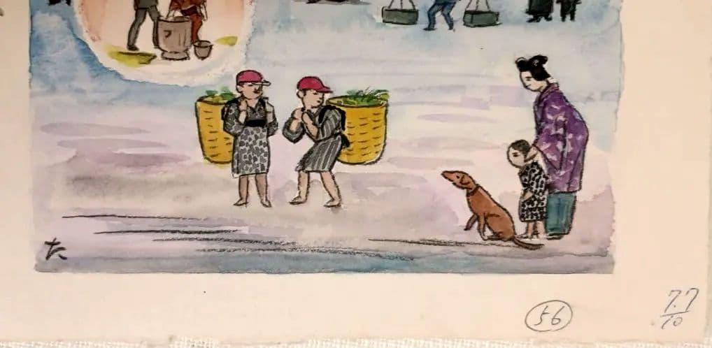 小川龍彦、水彩画年の暮れ（思い出の故郷静岡シリーズ)昭和52年10月1977描く