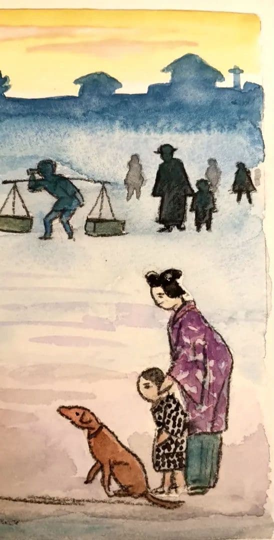 小川龍彦、水彩画年の暮れ（思い出の故郷静岡シリーズ)昭和52年10月1977描く