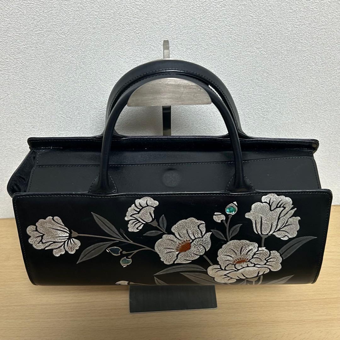 坂本これくしょん 蒔絵レザーバッグ ハンドバッグ 花柄刺繍 美品