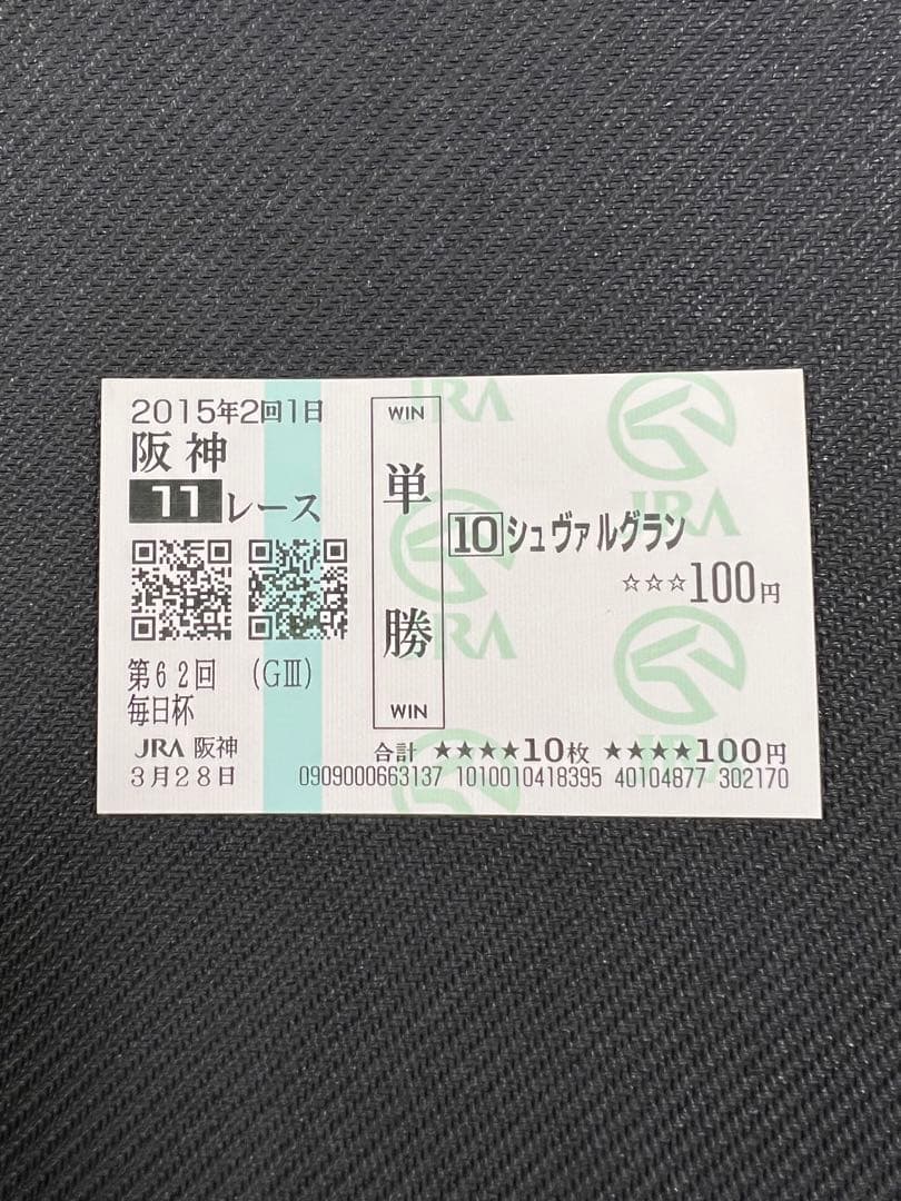 ◎シュヴァルグラン　現地単勝馬券　毎日杯・自己条件レース単勝的中馬券◎