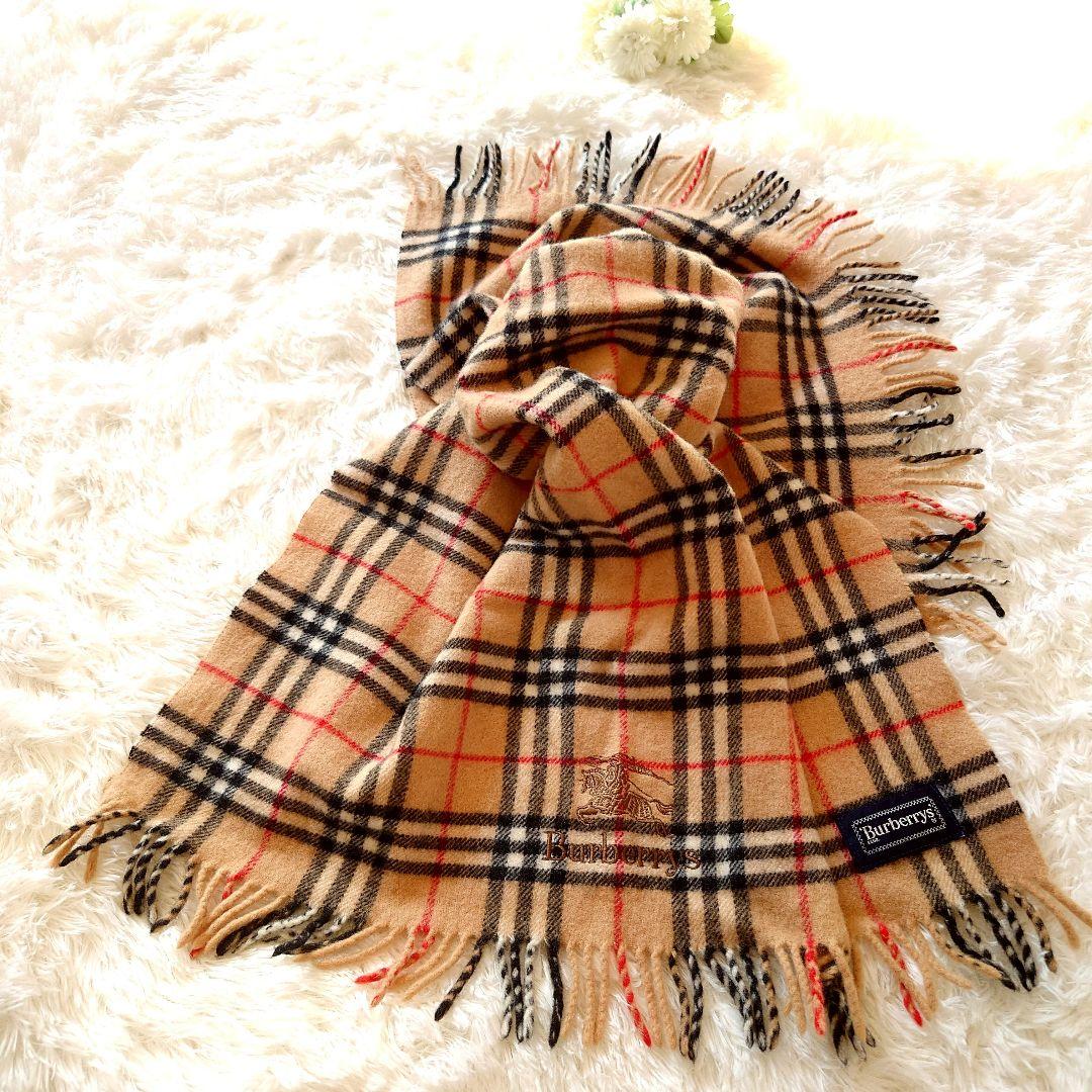 美品】バーバリー ノバチェック 大判 ホースロゴ ウール ストール 膝掛け