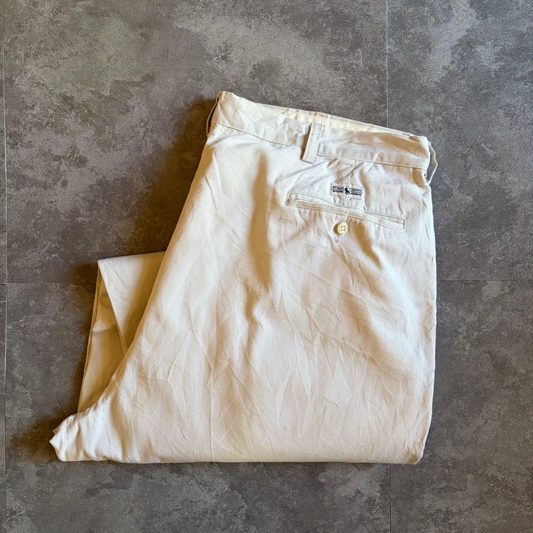 90s ポロラルフローレン ポロチノ ホワイト W42 L32 チノパン 極太