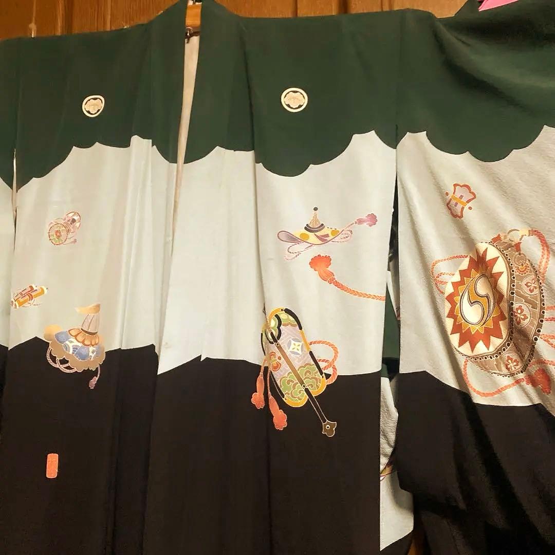 男児　5 歳　七五三　正絹　ちりめん着物　ビンテージ　京都 羽織+着物セット