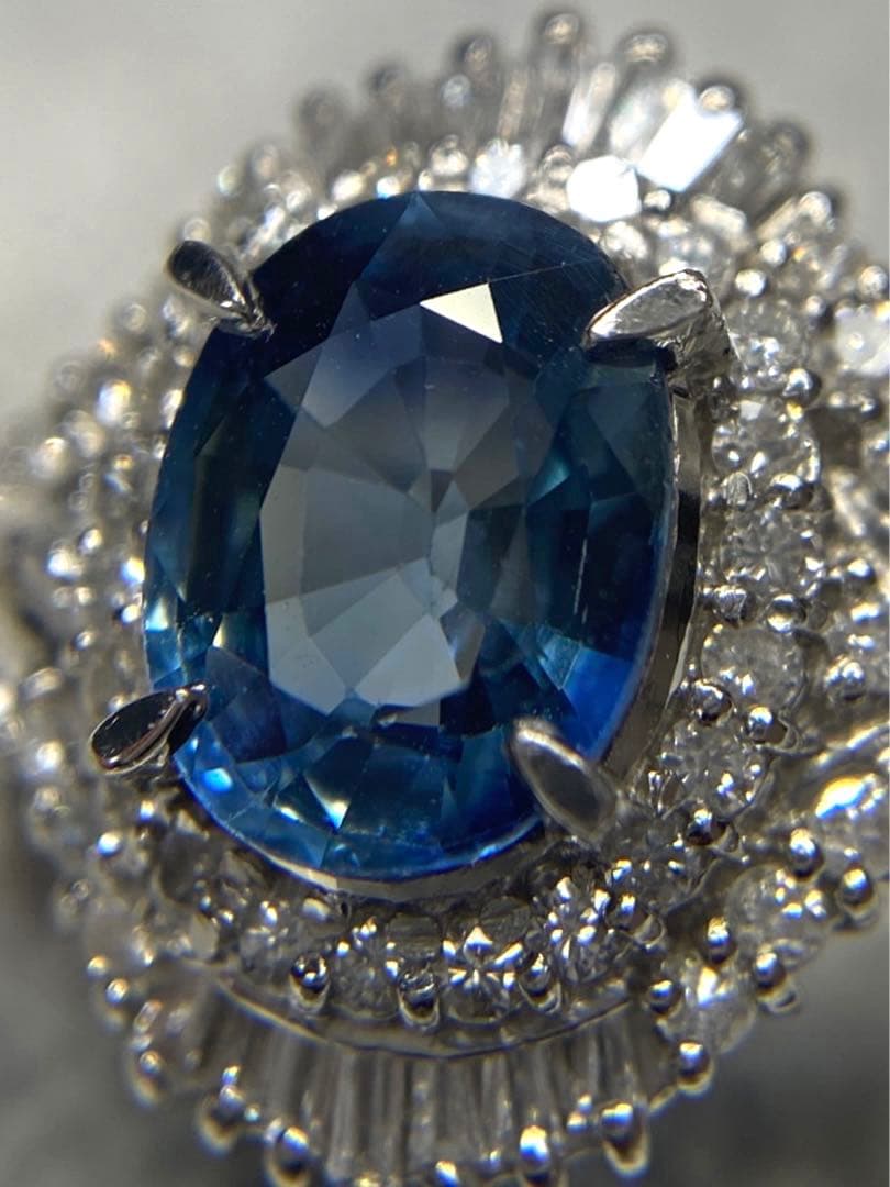 たまこ44.ブルーサファイア ダイヤモンド プラチナ リング