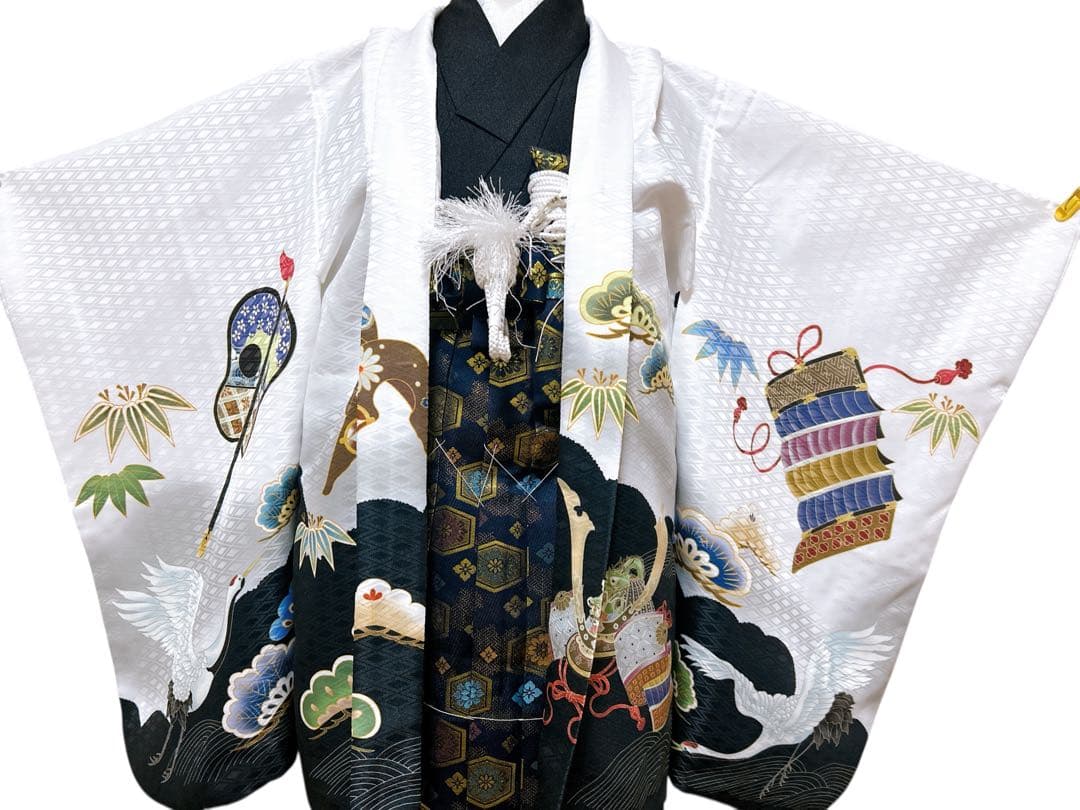 美品フルセット♡七五三　5歳　男の子　一式　鶴　兜　白系