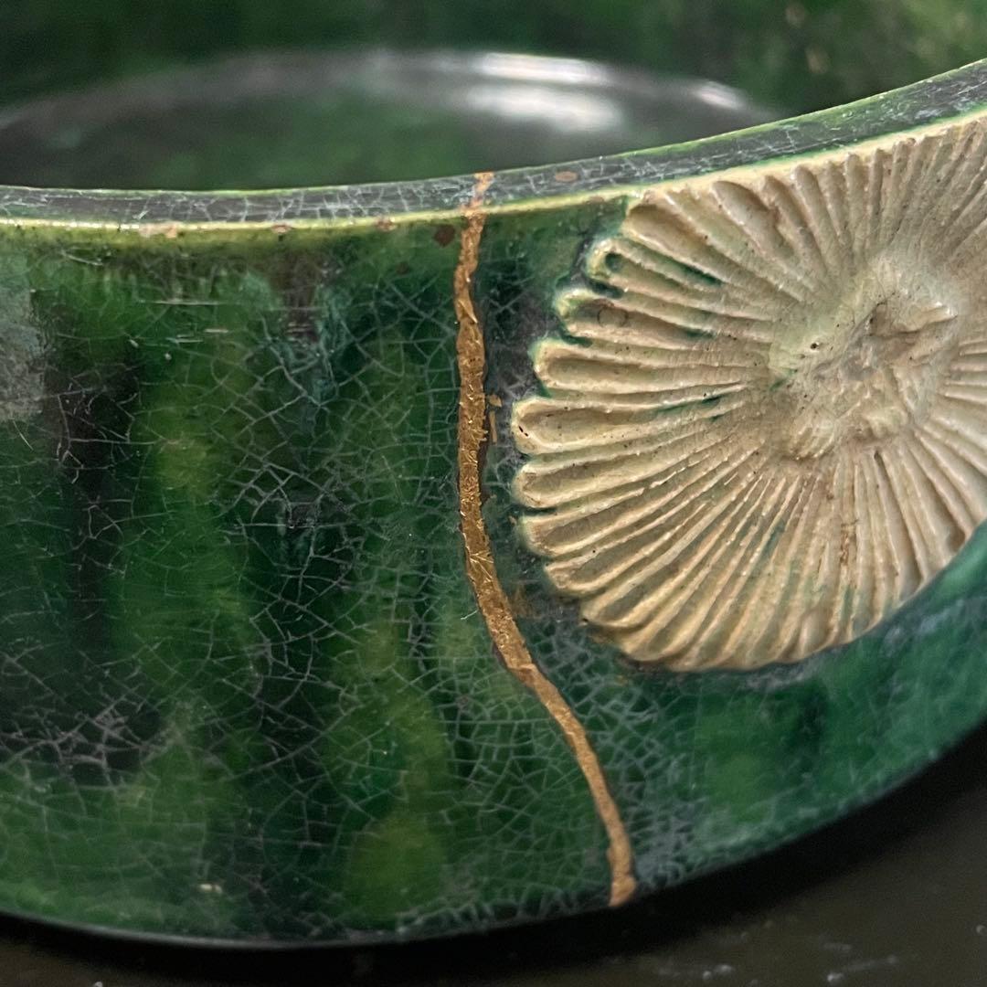 陶器 三段重箱 アンティーク 骨董品 貫入 金継ぎ 焼物