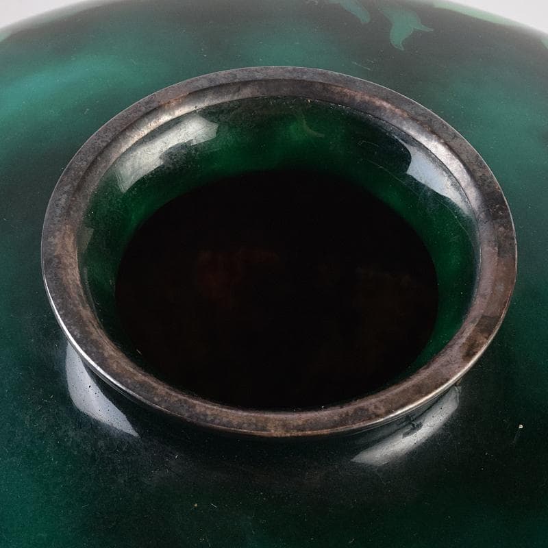 七宝焼 安藤七宝店 SILVER刻印 翡翠釉 花文 花瓶 共箱 M R8879B