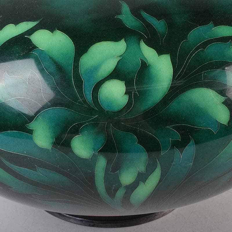 七宝焼 安藤七宝店 SILVER刻印 翡翠釉 花文 花瓶 共箱 M R8879B