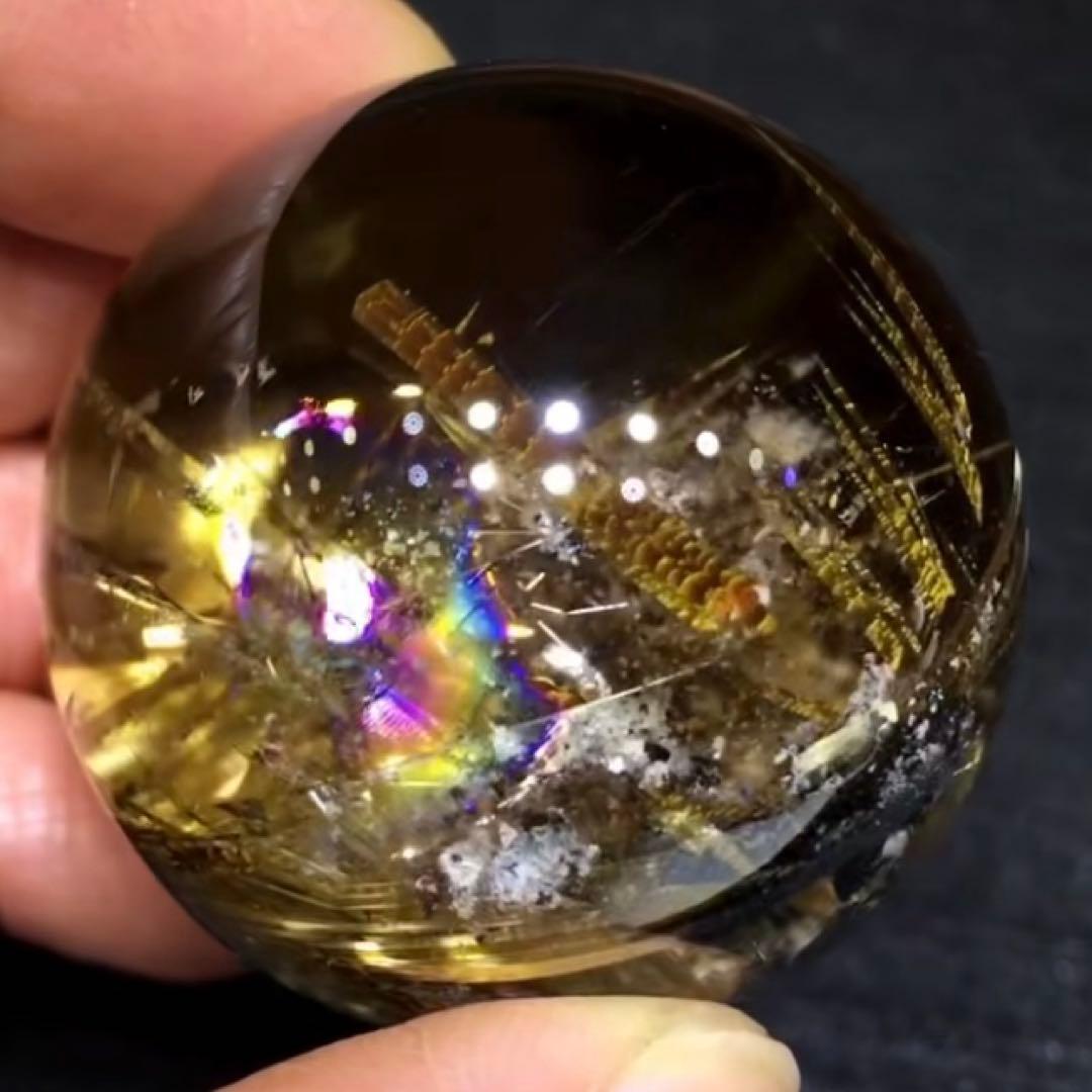 超絶綺麗✨40mm ゴールドタイチンルチルクォーツ 丸玉 スフィア 金針水晶