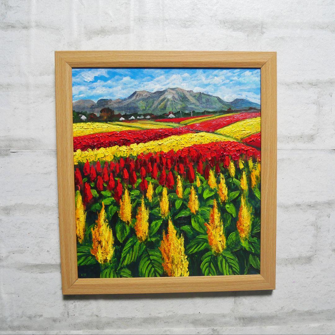 【秋日和のケイトウ】絵画 油彩 油彩画 絵 油絵