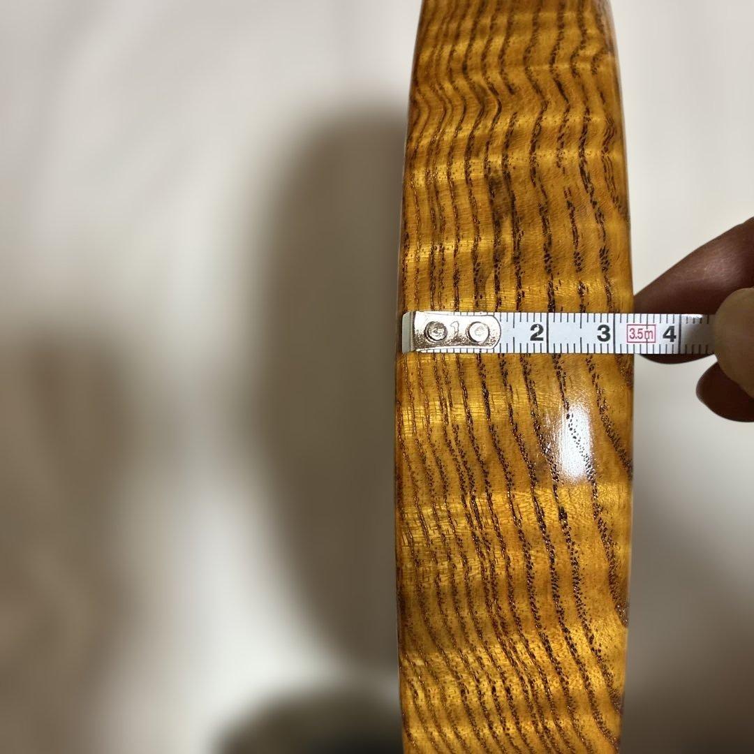 梻(タモ)製円形盆 黄褐色 木目模様 箱付き