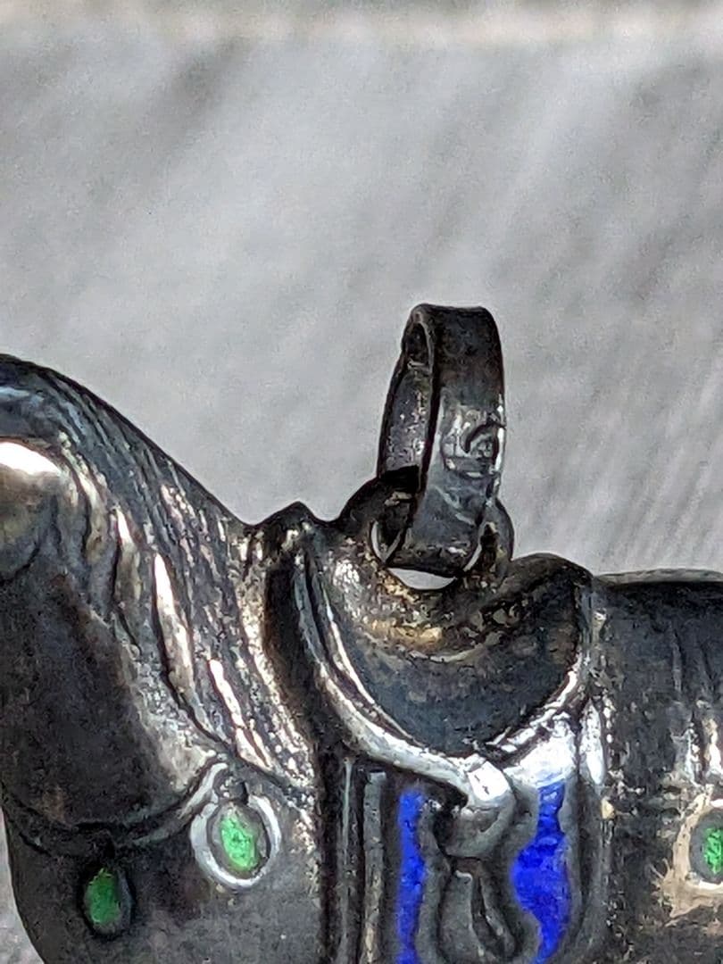 ♦刻印975 極小銀細工 馬 ペンダント 西洋 中国七宝焼？象嵌 珍物 骨董品