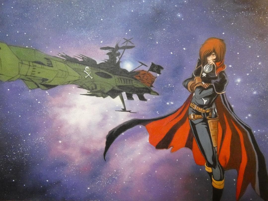 油絵　額付き　松本零士　M10 【　風景、人物　】手描き